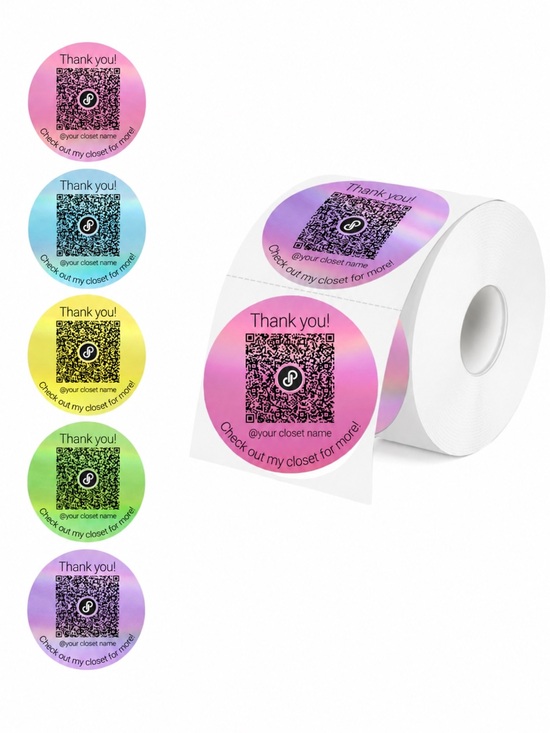 Other - 100 Custom 2” Closet QR Code Holographic Rainbow Circle Stickers Roll